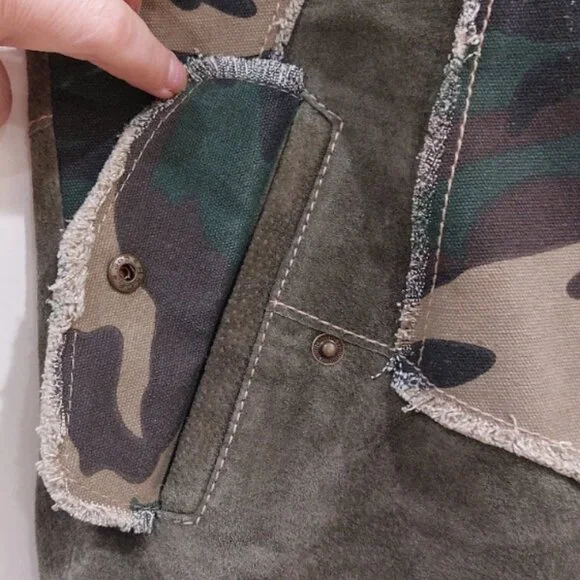 💋BOHO CHIC💋 Stunning Y2K VTG Camo Distressed Genuine Leather Vest - Picture 14 of 16